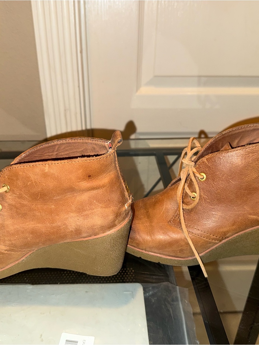 Sperry Tan Lace-Up Wedge Ankle Booties
